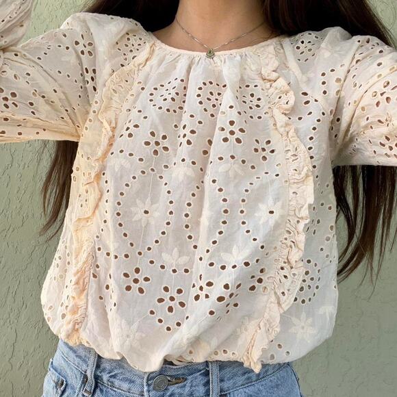 Joie Ivory Embroidered Eyelet Blouse - Picture 1 of 5